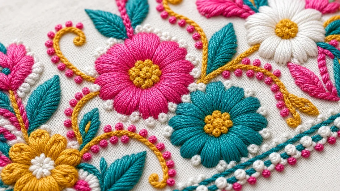 Close-up of traditional Pakistani thread embroidery detail